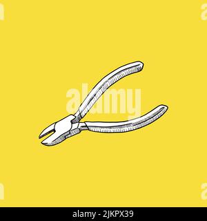 Nippers or Diagonal Cutters. Hand Draw. - Vector  Stock Vector