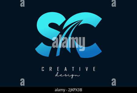 Creative blue letter SC s c logo with leading lines and road concept design. Letters with geometric design. Vector Illustration with letter and creati Stock Vector