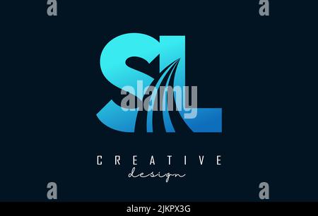 Creative blue letter SL s l logo with leading lines and road concept design. Letters with geometric design. Vector Illustration with letter and creati Stock Vector