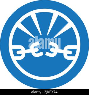 Vector badge or icon showing a chain breaking. Circular icon with illustration of chain with one of the links breaking and separating. Stock Vector