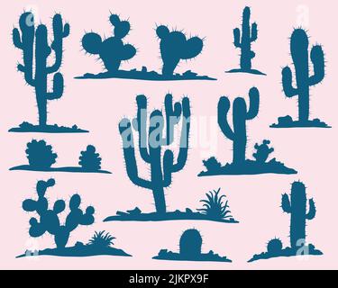 Set of blue cacti isolated vector illustartion Stock Vector