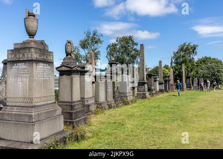 Glasgow burial site for some 50000 people, Glasgow Necropolis adjacent to Glasgow cathedral,Scotland,Uk blue sky summer day 2022 Stock Photo