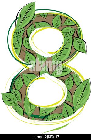 Green leaf alphabet vector Illustration number 8 Stock Vector