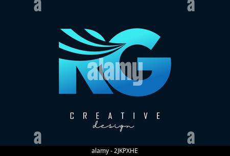 Creative blue letter RG r g logo with leading lines and road concept design. Letters with geometric design. Vector Illustration with letter and creati Stock Vector