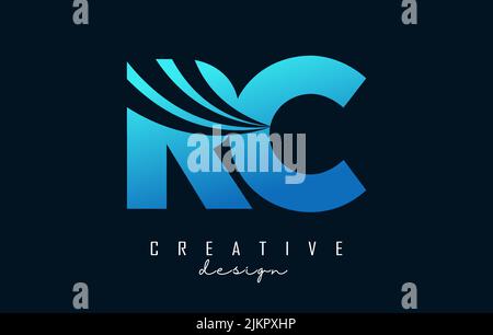 Creative blue letter RC r c logo with leading lines and road concept design. Letters with geometric design. Vector Illustration with letter and creati Stock Vector