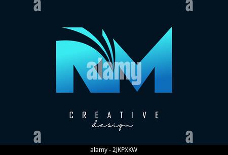 Creative blue letter RM r m logo with leading lines and road concept design. Letters with geometric design. Vector Illustration with letter and creati Stock Vector