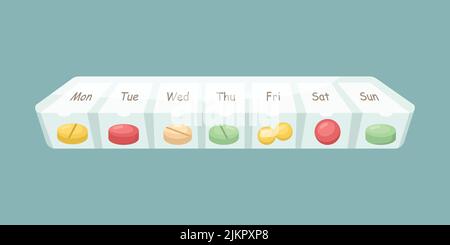 Vector illustration of a pill container for a week. Stock Vector
