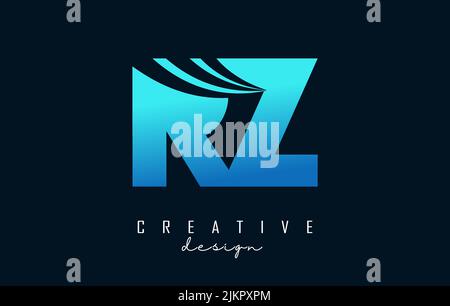 Creative blue letter RZ R z logo with leading lines and road concept design. Letters with geometric design. Vector Illustration with letter and creati Stock Vector