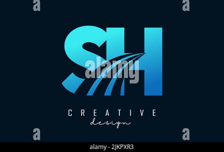Creative blue letter SH s h logo with leading lines and road concept design. Letters with geometric design. Vector Illustration with letter and creati Stock Vector