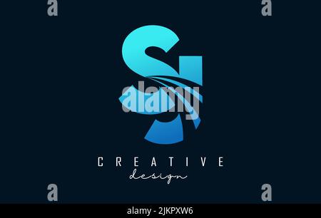 Creative blue letter SJ s j logo with leading lines and road concept design. Letters with geometric design. Vector Illustration with letter and creati Stock Vector