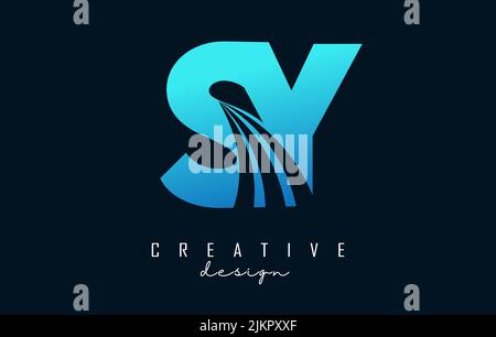 Creative blue letter Sy s y ogo with leading lines and road concept design. Letters with geometric design. Vector Illustration with letter and creativ Stock Vector