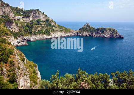 View from the famous SS163 Amalfi Panoramic road on the picturesque coast, Amalfi, Amalfi coast, Unesco World Heritage site, Campania, Italy, Europe Stock Photo