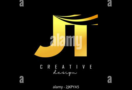 Creative golden letter JT J t logo with leading lines and road concept design. Letters with geometric design. Vector Illustration with letter and crea Stock Vector