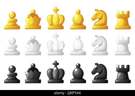 Set of chess figures for chess strategy board game. VectorBlack, white and gold set chess figures Stock Vector