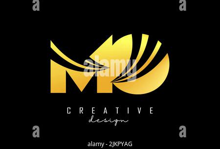 Creative golden letter Mo m o logo with leading lines and road concept design. Letters with geometric design. Vector Illustration with letter and crea Stock Vector