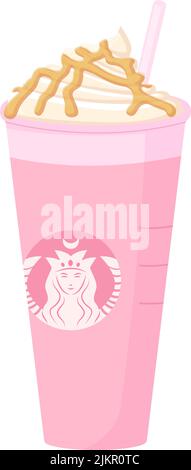 Pink caramel macchiato with whipping cream Stock Vector