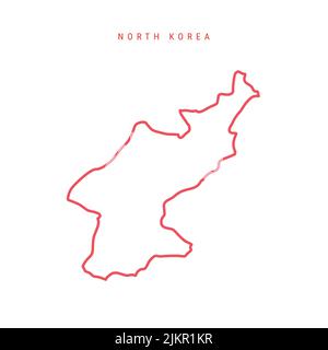 North Korea editable outline map. Juche red border. Country name. Adjust line weight. Change to any color. Vector illustration. Stock Vector