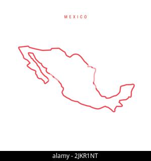 Mexico editable outline map. Mexican red border. Country name. Adjust line weight. Change to any color. Vector illustration. Stock Vector