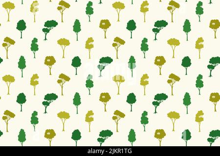 Trees cartoon seamless pattern. Forest or park abstract evergreen stylized plant, nature botanical scrapbook boundless ornament. Deciduous tree with leaves lush crowns repeat wallpaper decor print Stock Vector