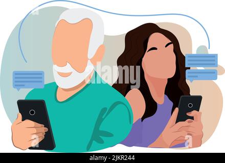 Online chat messages text notification on mobile phone. Hand holds smartphone sms speech bubbles push alerts on screen, digital or electronic chatting on cellphone. Vector illustration in flat style Stock Vector