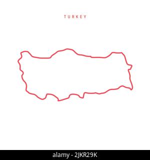 Turkey editable outline map. Turkish red border. Country name. Adjust line weight. Change to any color. Vector illustration. Stock Vector