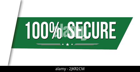 100% secure green ribbon or banner design on white background, vector illustration Stock Vector