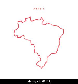 Brazil editable outline map. Brazilian red border. Country name. Adjust line weight. Change to any color. Vector illustration. Stock Vector