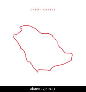 Saudi Arabia editable outline map. Saudi Arabian red border. Country name. Adjust line weight. Change to any color. Vector illustration. Stock Vector
