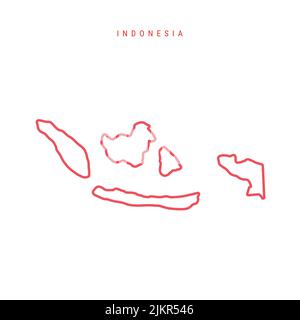 Indonesia editable outline map. Indonesian red border. Country name. Adjust line weight. Change to any color. Vector illustration. Stock Vector