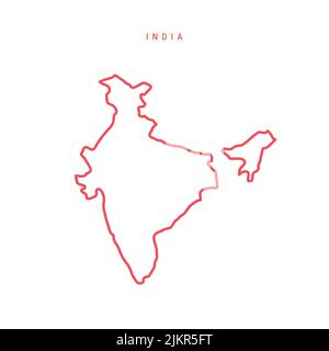 India editable outline map. Indian red border. Country name. Adjust line weight. Change to any color. Vector illustration. Stock Vector