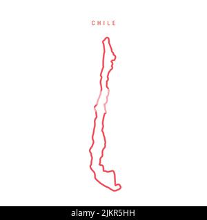 Chile editable outline map. Chilean red border. Country name. Adjust line weight. Change to any color. Vector illustration. Stock Vector