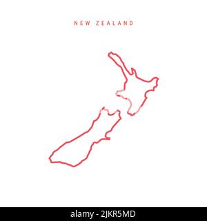 New Zealand editable outline map. Kiwi red border. Country name. Adjust line weight. Change to any color. Vector illustration. Stock Vector