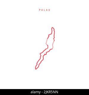 Palau editable outline map. Palauan red border. Country name. Adjust line weight. Change to any color. Vector illustration. Stock Vector