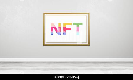 NFT Colorful Text in a Picture Frame at the Wall Stock Photo