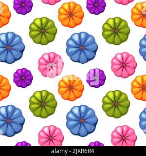 Seamless pattern colored pumpkins for wallpaper, game design. Vector illustration halloween bright vegetable background Stock Vector