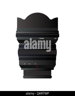 Camera lens. Optical device. Shooting equipment. Object isolated on white background. Vector. Stock Vector