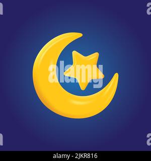 3d moon and star vector illustration. Stock Vector