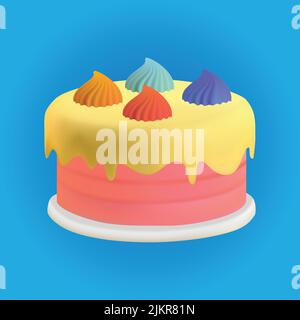 3d cake vector illustration isolated on white. Stock Vector