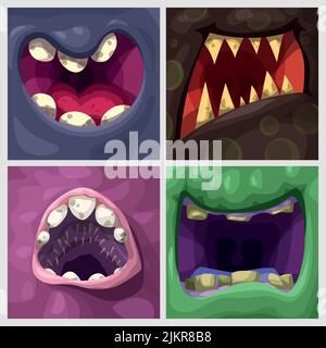 cartoon various colorful monster mouths in set Stock Vector