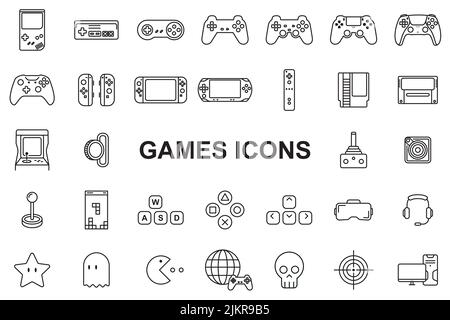 Video games icons - Editable stroke Stock Vector