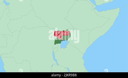 Map of Uganda with pin of country capital. Uganda Map with neighboring countries in green color. Stock Vector