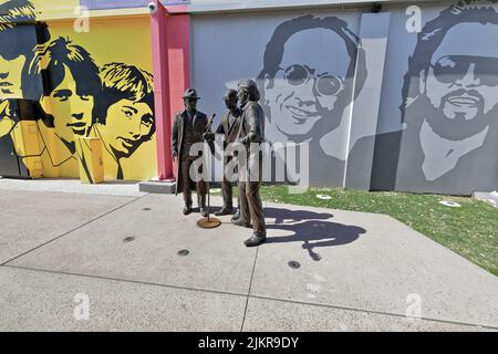 110 The Bee Gees way-mural and statues of the Brothers Gibb. Redcliffe-Australia. Stock Photo