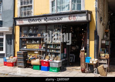 Roberts Rummage second hand shop, High Street, Hastings Old Town, Hastings, East Sussex, England, UK Stock Photo