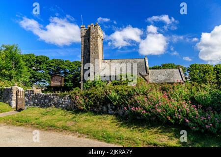 The late 13th century church of St Michael and All Angels in Bosherston has distinctive Norman architecture, Pembrokeshire, Wales, UK Stock Photo