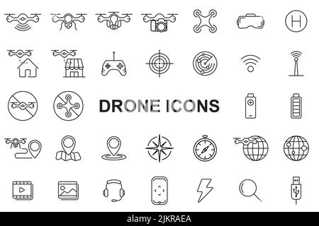 Drone icons - Editable stroke on white background Stock Vector