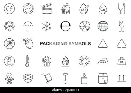 Packaging symbols - Editable stroke on white background Stock Vector