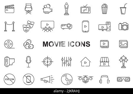 Movie icon - editable stroke on white background - vector illustration Stock Vector