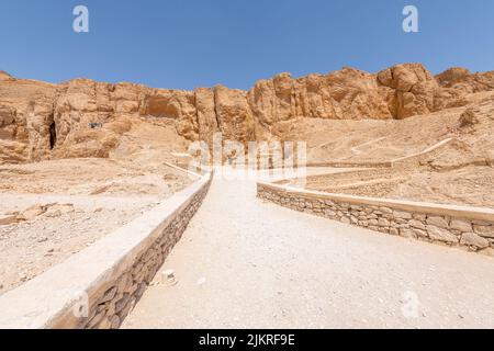 Luxor, Egypt; July 30, 2022 - Entrance to the tombs at the Valley Of The Kings, Luxor, Egypt. Stock Photo