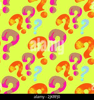 Question marks seamless pattern, multi-color design of question marks pattern, hand-drawn, modern style pattern. Stock Photo