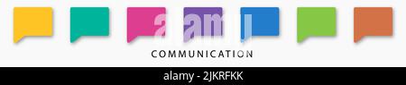 Speech bubbles are different color on a white background with text communication. Multicolored icons or symbols with a shadow on a white background. T Stock Vector